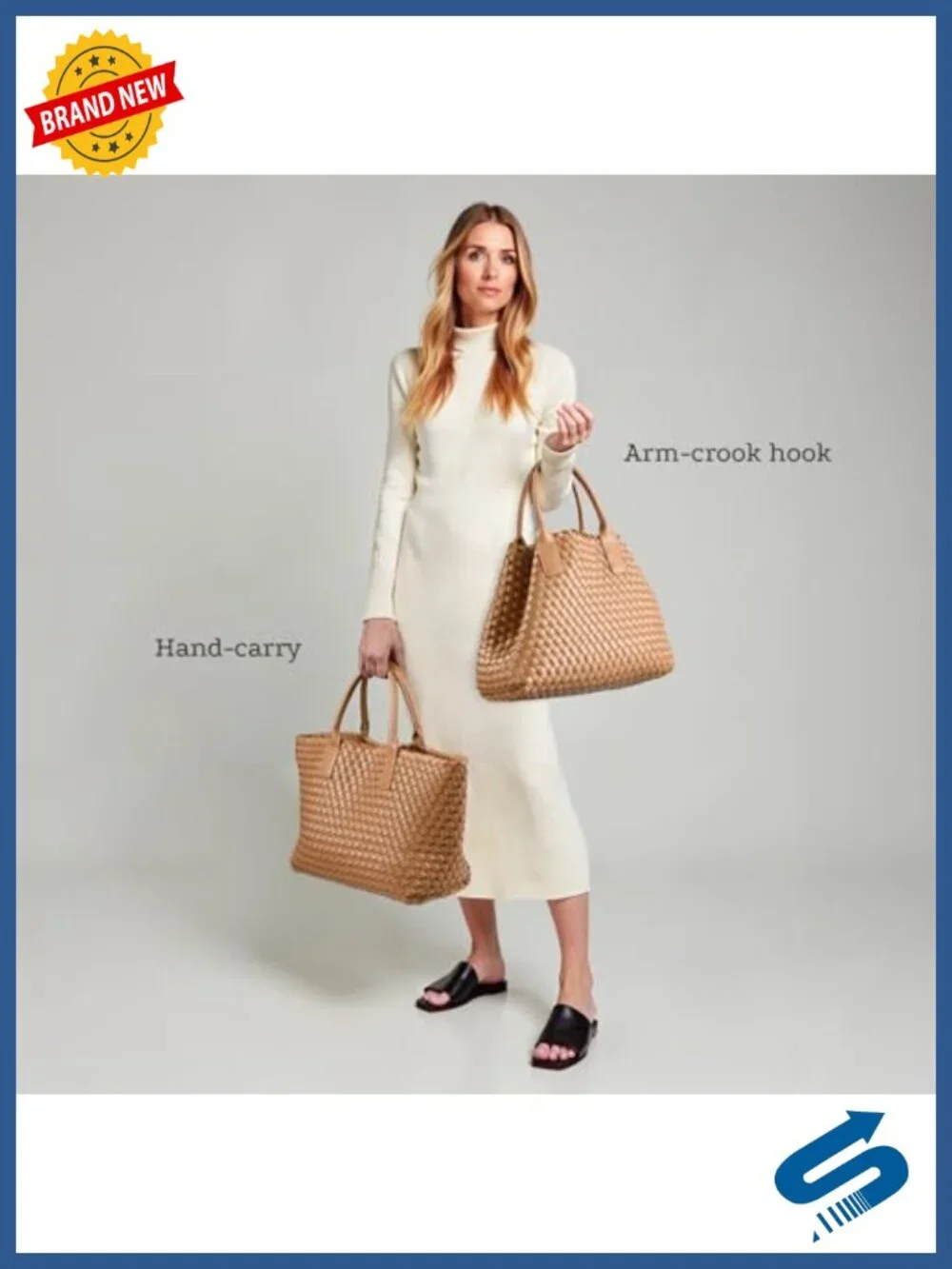 Woven Vegan Leather Tote Bag for Women, Satchel Handbag with Pouch, Fits 14
